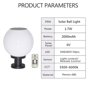 RGB Multi Color Remote Control Smart <strong>Ball</strong> Shaped <strong>Solar</strong> <strong>Powered</strong> LED Pillar Lights IP65 Waterproof Rating Dimmable CE Garden - Product Image 2