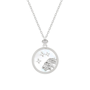 Collar de Plata de Ley S925 con los Doce Signos <span class=keywords><strong>del</strong></span> Zodiaco, Concha Blanca, Colgante de Arenisca Azul con Relieve, Diseño Vintage de Bambú, Estilo Lujoso - Product Image 5