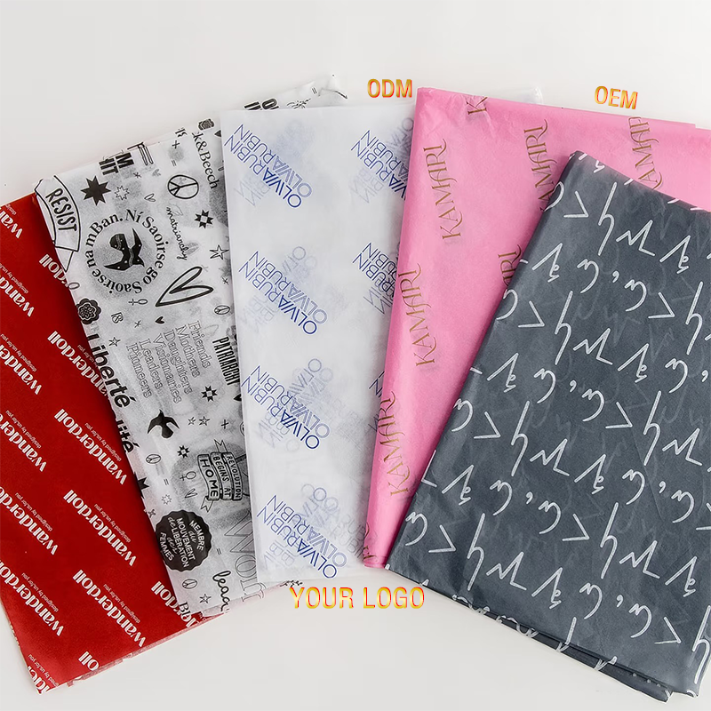 Multicolor ODM OEM Packaging Paper with Printed Text Patterns for Retail Gift Wrapping and Product Branding