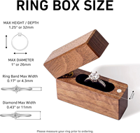 Boîte à bague en bois de noyer noir personnalisée FSC avec doublure en velours pour demande en mariage, bague simple en diamant