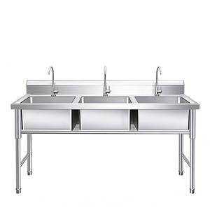 Cuci Piring Tiga Lubang Stainless Steel 201/304 Langsung dari Pabrik Cina, Tahan Lama untuk Dapur Komersial, Anti Karat, dan Mudah Dibersihkan - Product Image 2