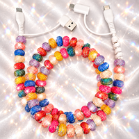 Kabel Charger HP Grosir 4 in 1 Multiwarna Berhias Rhinestone dan Manik-manik, USB Type C, Kabel Transfer Data Kristal