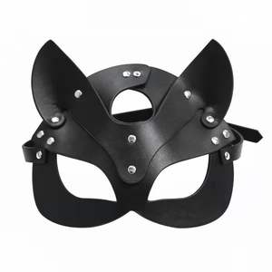 <span class=keywords><strong>Masque</strong></span> de renard en cuir PU noir pour cosplay, jeu pour adultes, Halloween, carnaval, mascarade, BDSM, bondage, bandeau sexy de lapin - Product Image 4