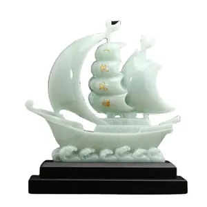 2023 Chinese Feng Shui Resin Sailing Ship Craft Sculpture Decorative Figurine Ship Mold For Home Decor