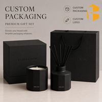 FUBEI LIVING Ensemble de bougies et diffuseur de parfum en céramique noir mat à facettes décagonales, cadeau de luxe écologique pour l'inauguration de la maison, avec logo