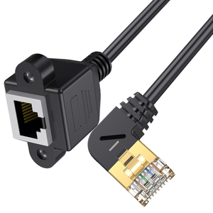 Câble <span class=keywords><strong>Ethernet</strong></span> LAN <span class=keywords><strong>Cat</strong></span> 8 <span class=keywords><strong>RJ45</strong></span> mâle vers femelle, montage sur panneau à vis, 8 broches, angle de 90 degrés gauche, droite, haut, bas, câble d'extension - Product Image 3