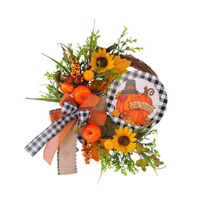 Pour <span class=keywords><strong>Amazon</strong></span> Hong Kong Nouveau pour l'amour <span class=keywords><strong>Porte</strong></span> en bois Couronne suspendue Thanksgiving Tournesol Automne Citrouille Simulation <span class=keywords><strong>Plante</strong></span> élégante - Product Image 5