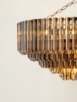 Lustre large à 9 lumières en bronze et verre chocolat fumé