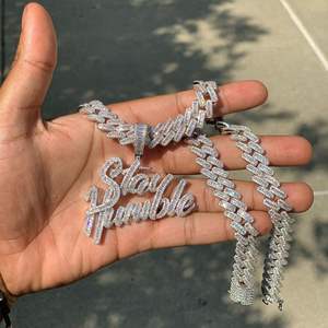 Bling Iced Out Hip Hop Hombres <span class=keywords><strong>Novio</strong></span> Joyería Full Pavimentado 5A Cubic Zirconia CZ Letra grande Stay Humble Colgante Collar - Product Image 4