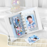Porte-cartes transparent A7 en PVC Porte-clés Organisateur de pochettes à reliure laser 6 trous Fermeture à pression Porte-monnaie transparent Classeur de portefeuille