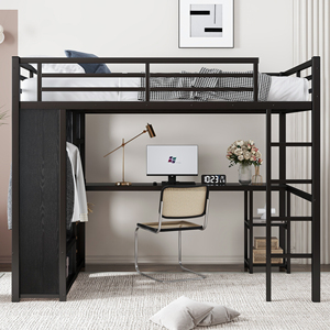 <span class=keywords><strong>Lit</strong></span> mezzanine multifonctionnel avec bureau et étagères, structure métallique robuste, démontable, pour chambres, dortoirs, appartements, écoles, salons, ateliers - Product Image 2