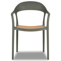 Chaise de salle à manger moderne empilable en plastique PP avec accoudoirs, aspect rotin, résistante aux intempéries, pour café extérieur, restaurant, terrasse