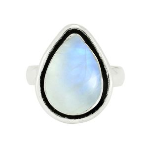 Bague en argent sterling 925 avec pierre de lune arc-en-ciel, taille poire, sertie clos, style vintage, unisexe, pour usage quotidien - Product Image 2