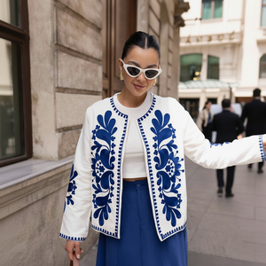 2025 nuevo Boho Inspire Hippie Chic mujer chaqueta Regular geométrica Aari bordado transpirable 100% algodón trabajo manga larga fiesta - Product Image 1