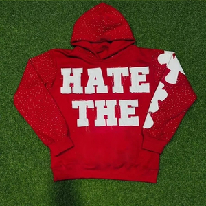 Sudadera con Capucha de Corte Cuadrado para Hombre, con Pedrería, Estilo Desteñido, Letras Bordadas en Felpa Francesa, Logotipo Personalizado - Product Image 3