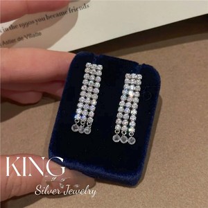King Silver Jewelry S925 Sterling Silver Drop <b>Earrings</b> Full Diamond Tassel Party Fashion Luxury <b>Fine</b> Dangle <b>Earrings</b> - Product Image 1