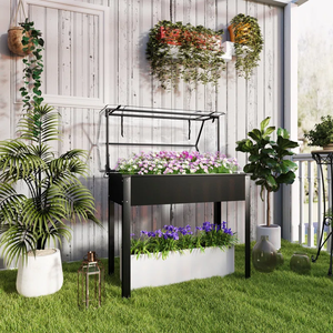 Grand lit de jardin surélevé en métal noir avec couvercle et pieds Boîte à fleurs de culture surélevée pour légumes et fleurs - Product Image 5