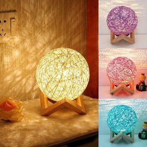 Rattan Ball Moon <strong>Light</strong> 5.9 Inch Led <strong>Globe</strong> Rattan Ball <strong>Lights</strong> Lamp <strong>With</strong> Wood Base LED Rattan Ball <strong>Table</strong> Lamp for Adults Kids - Product Image 4