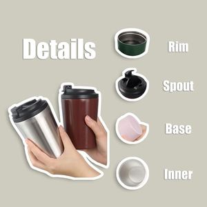 Mug à café portable en acier inoxydable 304 de 12 oz avec logo personnalisé, gobelet isotherme sous vide avec couvercle anti-fuite, tasse de voyage pour le bureau et les trajets domicile-travail - Product Image 3
