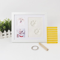 Kit de cadre photo en bois DIY pour empreintes de pattes d'animaux, boîte de présentation pour souvenirs de chien et de chat avec tampons alphabet en argile à séchage à l'air pour cadeau commémoratif d'animal de compagnie