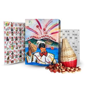 La Tombola Napoletana con 48 Cartelle, Tabellone Smorfia, 90 Números de Madera y Cesta de Mimbre - Product Image 1