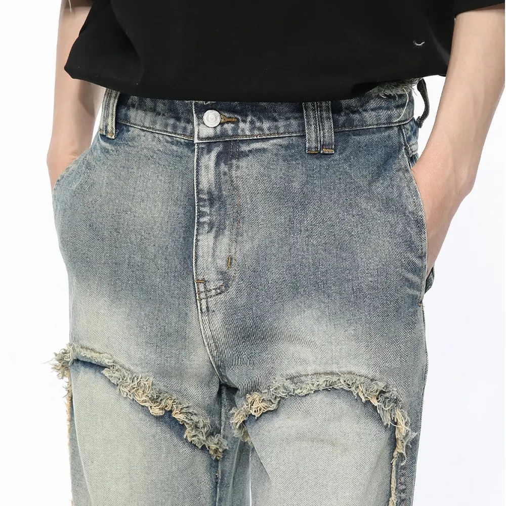 GDTEX ODM OEM Streetwear Baggy Distressed Jeans Herren raue Kante Vintage Waschjeans Übergröße Baggy Flare Jeans Hosen Herren Y2K Gerade