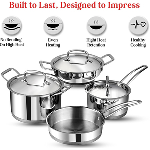 Juego combinado de utensilios de cocina de acero inoxidable QANA <span class=keywords><strong>Deluxe</strong></span>, 7 Uds., diseño minimalista, cacerola ecológica con fondo para estufa de Gas de inducción - Product Image 2