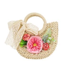 Borsa fatta a mano fai da te in paglia di fiori artificiali fodera in poliestere borsa per eventi di riscaldamento saloni di Team Building regali per feste - Product Image 2