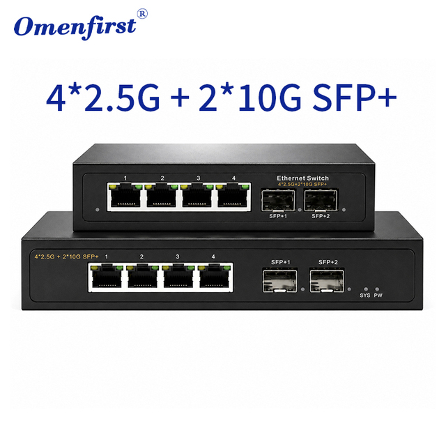 10G Ethernet Switch Unmanaged 4-Port Network Switch with 2 SFP, 4 Port 2 SFP+ 2.5G Ethernet Unmanaged 10gbe Switch