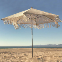 Parasol Parapluies Gland Parapluie De Plage Grand À La Main Pliant Coton Corde Tissé Auvent Soleil Poteau En Bois Macramé Avec Frange