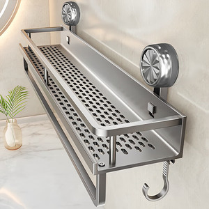 Étagère à épices murale en acier inoxydable avec ventouses, étagère de rangement multifonctionnelle pour cuisine, salle de bain et toilettes - Product Image 1