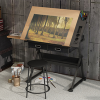 Table de dessin inclinable de haute qualité, réglable en hauteur, avec plateau inclinable, rangement et tabouret