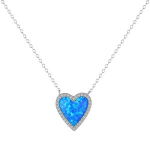Dylam Elegant Design Solid Sterling Silver Heart Shape Eternity 5A Cubic Zirconia Blue Synthetic <b>Opal</b> Pendant <b>Necklace</b> - Product Image 1