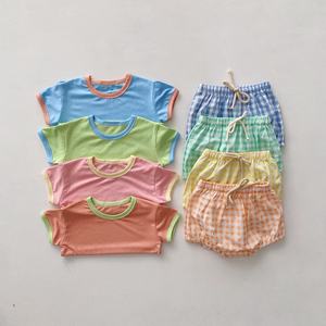 New Style Summer Baby Clothing Sets Male and Female Foreign Style Plaidsuit with Contrast Colors for <strong>Kids</strong> - Product Image 2