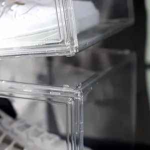 कस्टम प्लास्टिक जूता बॉक्स फ़ोल्ड करने योग्य जूते ऑर्गनाइज़र बॉक्स दरवाजे के साथ बंधनेवाला थोक साफ़ पोर्टेबल जूता रैक ऑर्गनाइज़र
