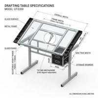 Table de dessin industrielle avec organiseurs latéraux, station de croquis, bureau de graphisme d'ingénierie pour marqueurs et compas