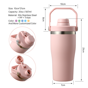 Mug isotherme en acier inoxydable 304 sans BPA, à large ouverture, 20 oz, anti-fuite, avec poignée portable - Product Image 2