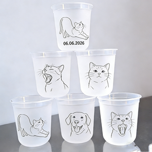 Gobelets en plastique personnalisés 300ml 350ml, vente en gros, impression rapide et colorée, faible MOQ, motifs chien, chat, couronne, anniversaire, date, meilleur rapport qualité-prix - Product Image 1