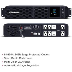 CyberPower CP1500PFCRM2U 1500VA 1000W UPS แบตเตอรี่สำรอง8ช่อง AVR 2U Rack Mount 120V - Product Image 3