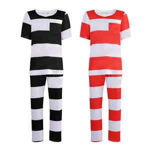 Disfraz de Prisionero a Rayas para Halloween, Conjunto Transpirable en Rojo y Negro para Hombre, Atuendo para Juego de Roles para Adultos - Product Image 1