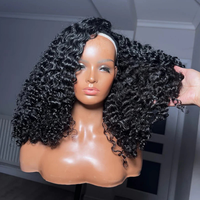 Perruque mi-longue bouclée sans colle 4C Afro Kinky Curly Burmese Curly avec extrémités à boucles au doigt, cordon élastique et conception sans couture à enrouler