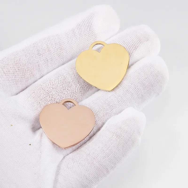 18K Gold Plated Mirror Polished Stainless Steel Blank Custom Logo Heart Pendant Charms for Necklace