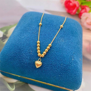 Chaîne en or massif AU750, vente en gros, or pur 18 carats, pendentif en forme de cœur porte-bonheur, collier fin à perles - Product Image 5