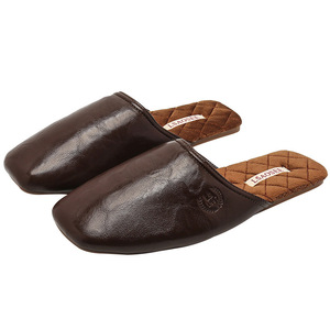 Pantoufles de luxe en cuir PU brillant, doublées de coton, chaudes, antidérapantes, semelle en caoutchouc, chaussures d'intérieur pour hommes et femmes, automne et hiver - Product Image 3