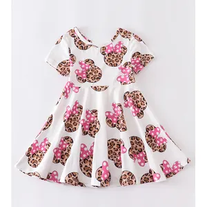 Wholesale New Arrival Spring Summer Autumn Newborn Girl Boutique Ruffle LEOPARD MINNIE TWIRL DRESS for party
