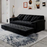 Sofá Cama Extraíble Multifuncional, Sofá de Tela Negra Moderna para Sala de Estar, Sofá Seccional Acolchado para el Hogar y Muebles de Hotel