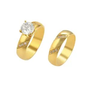 R-86 xuping jóias conjunto de diamante requintado, ouro 24k clássico projeção de casamento casal anel de aço inoxidável