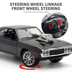 Vente en gros de modèles de véhicules en alliage de haute simulation 1:24 <span class=keywords><strong>Charger</strong></span> <span class=keywords><strong>1970</strong></span> avec direction à roues, <span class=keywords><strong>voiture</strong></span> miniature à tirer en arrière avec sons et lumières - Product Image 3