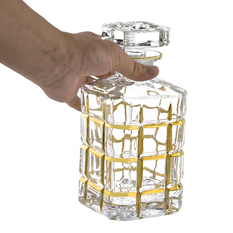 Золотая стеклянная бутылка для виски N32, богемный Хрустальный графин с сетчатым дизайном