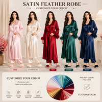 Robe de chambre élégante en soie pour femme, ornée de plumes, en satin, idéale pour l'été, cadeau de luxe pour mariée, vente en gros ODM